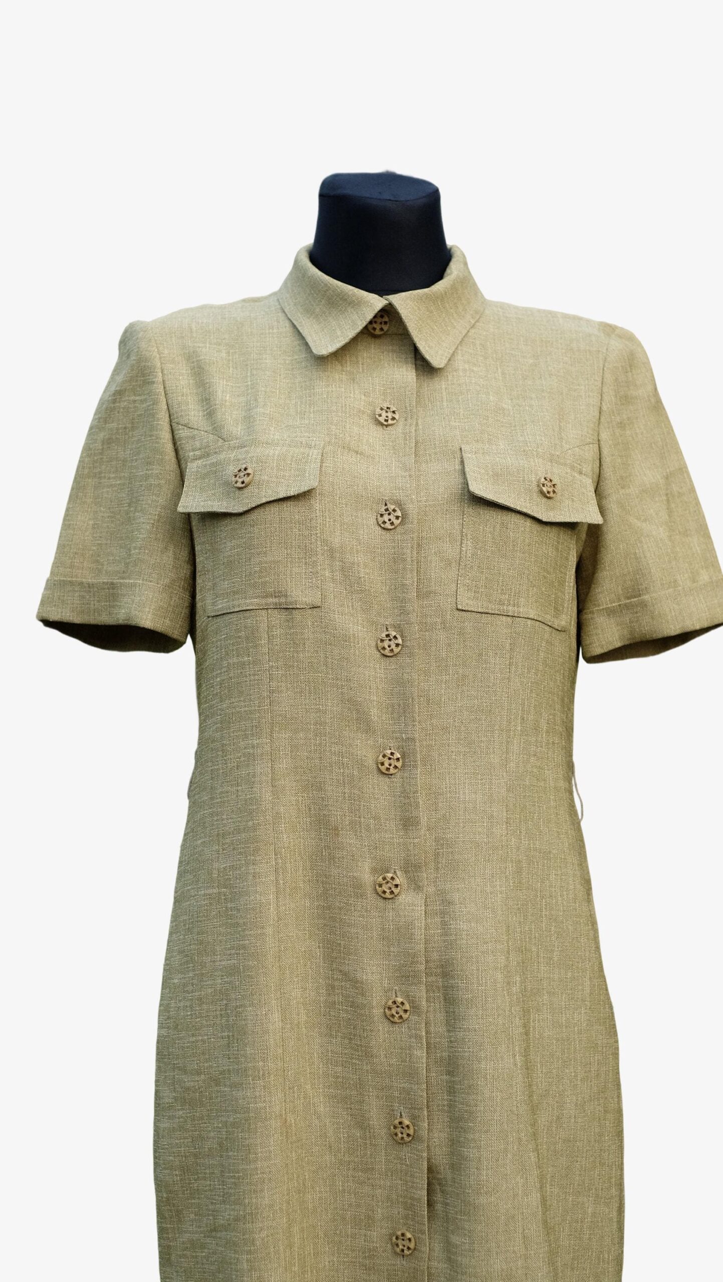 Vintage Light Green Midi Shirt Dress with Collar, Pia Boutique Paris - Image 4