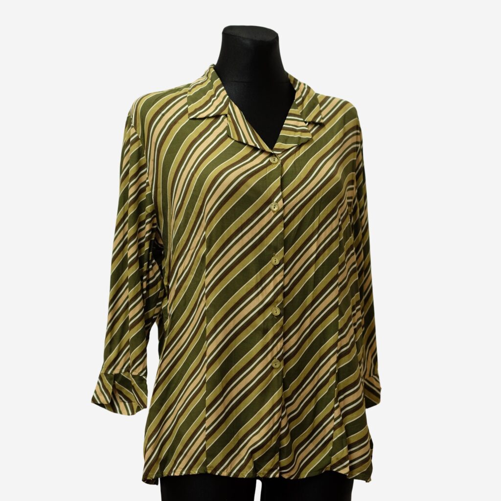 70s Vintage Green Diagonal Stripes Shirt
