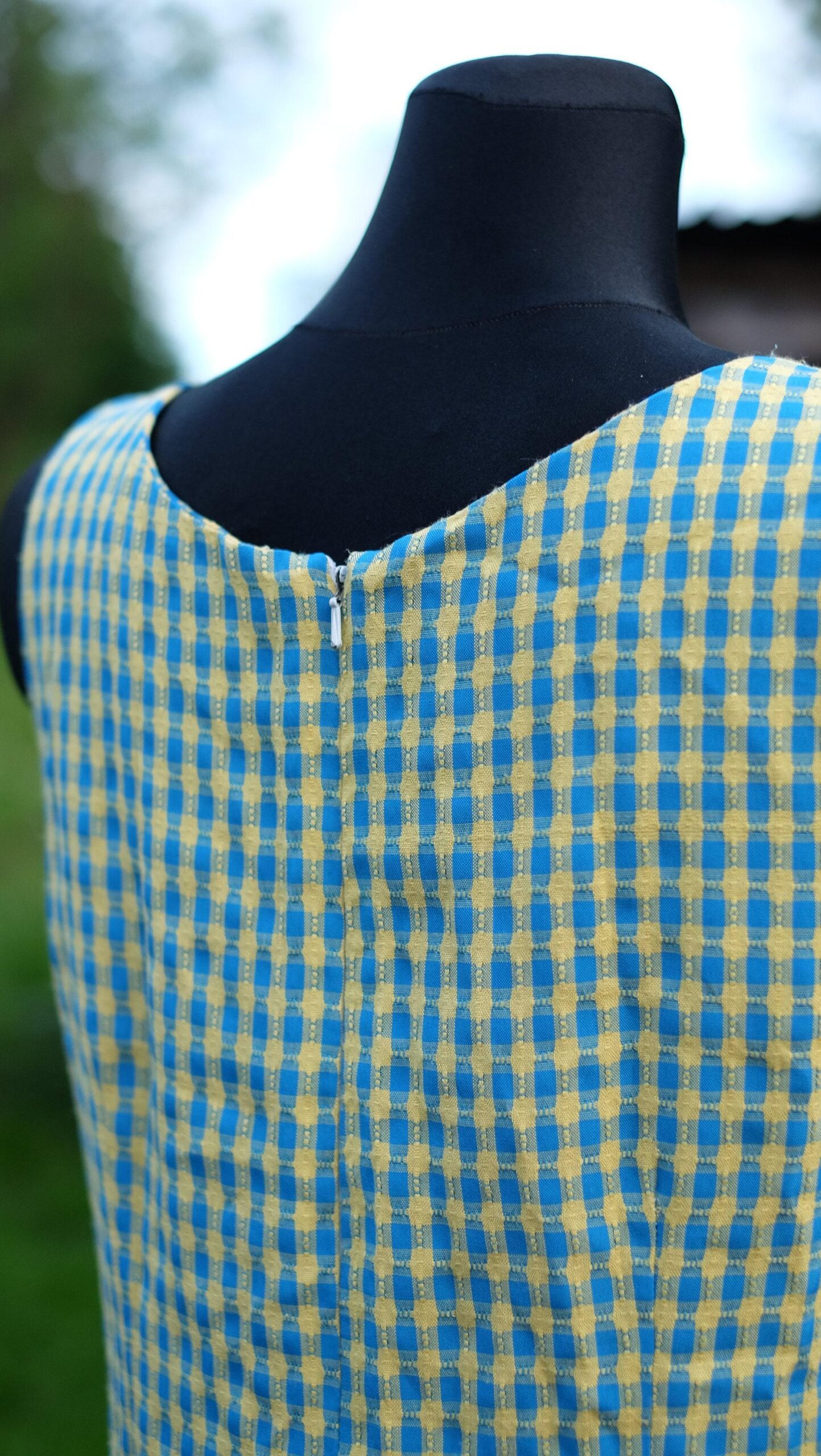 Vintage Checkered MOD Mini Dress in Yellow and Blue - Image 4