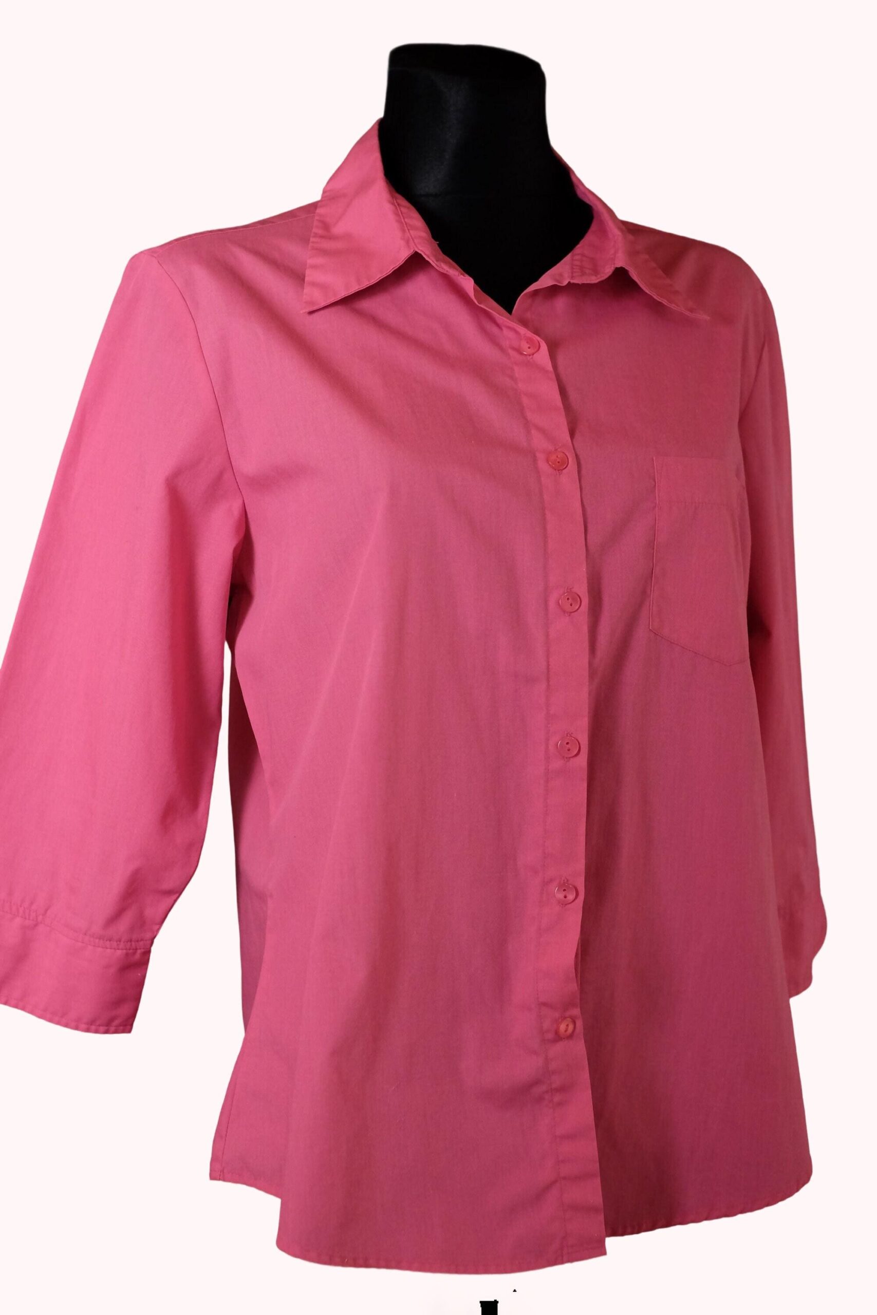 90s Vintage Barbiecore Pink Collared Button Up Blouse