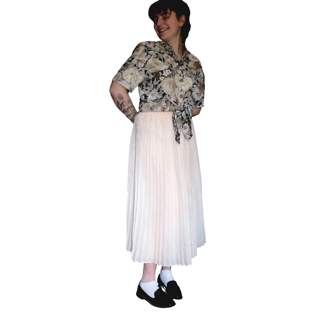 Vintage Long Cream Pleated Skirt