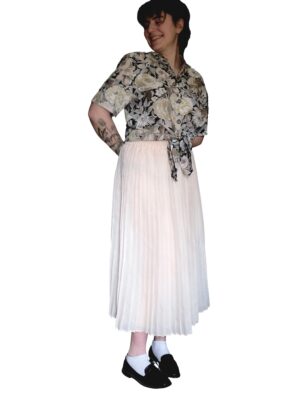 Vintage Long Cream Pleated Skirt