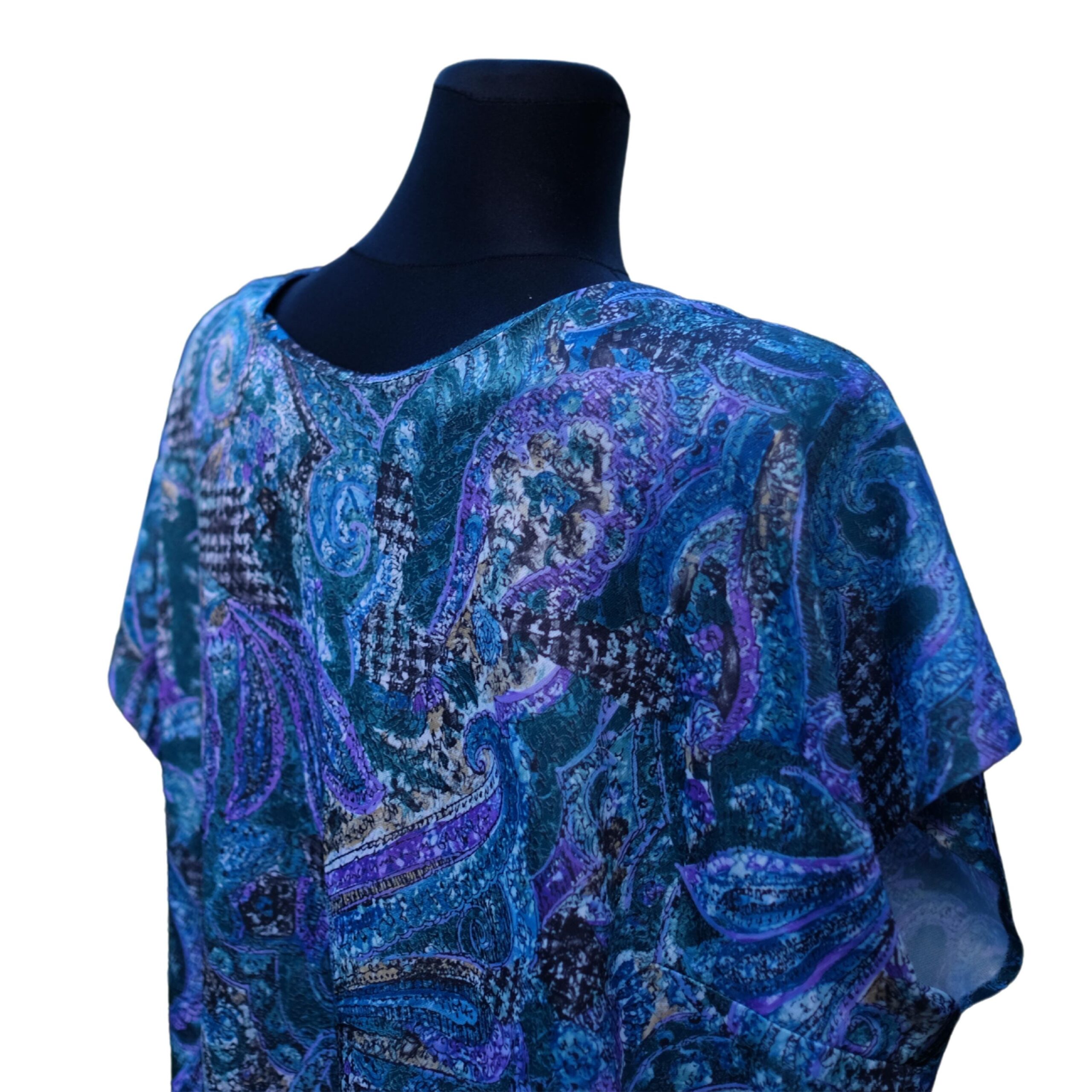 Vintage 80s Blue Boho Summer Dress, Intricate Abstract Pattern - Image 5