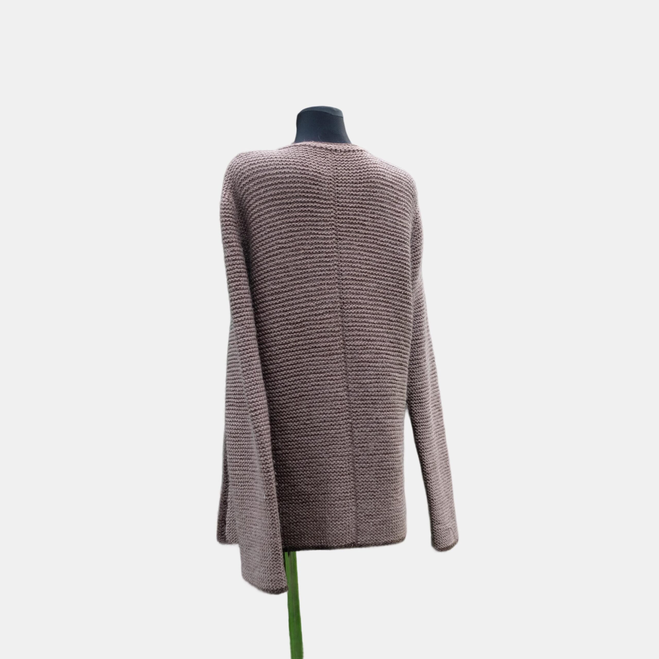 Vintage Ash Brown Warm Chunky Cardigan with Pockets - Image 3