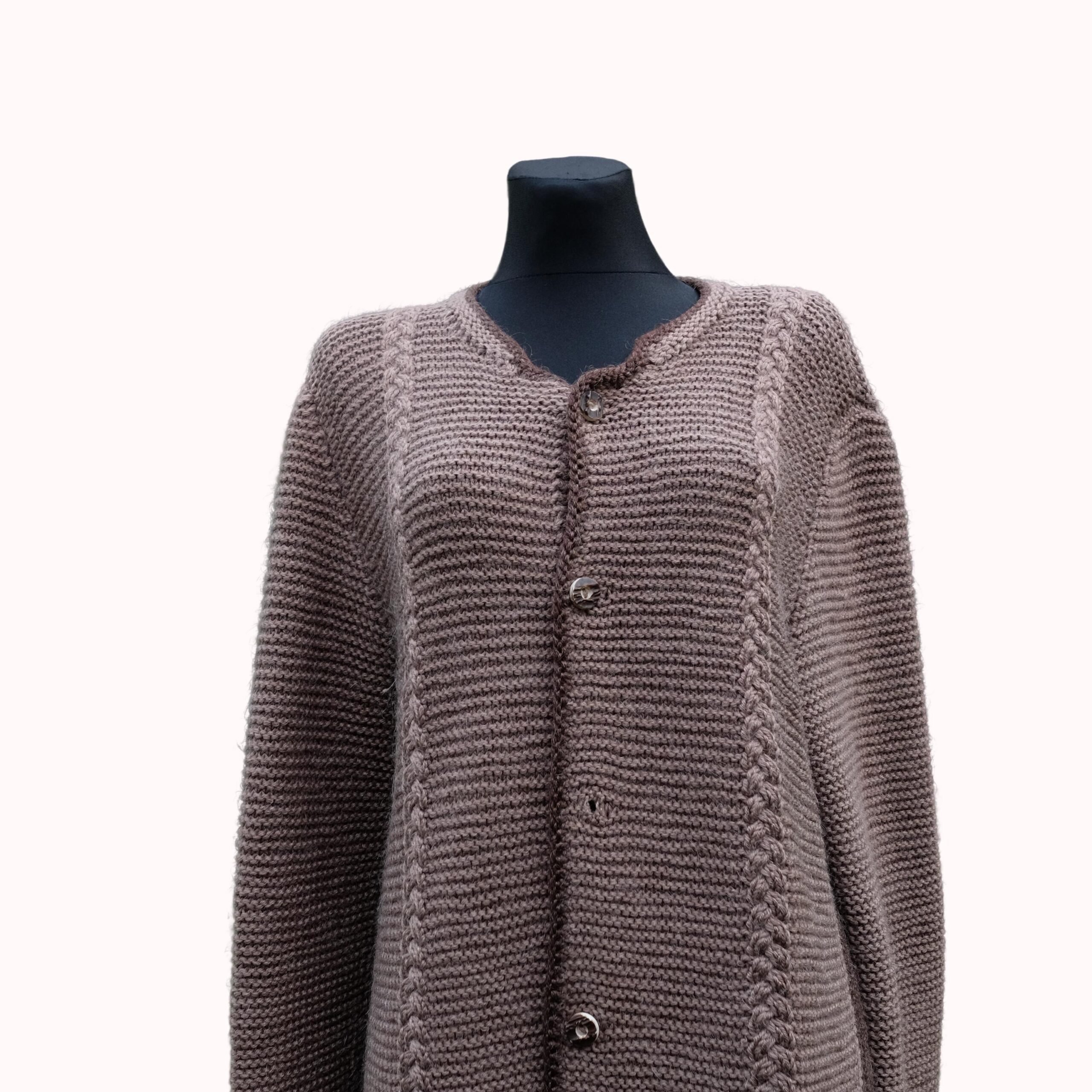 Vintage Ash Brown Warm Chunky Cardigan with Pockets - Image 5