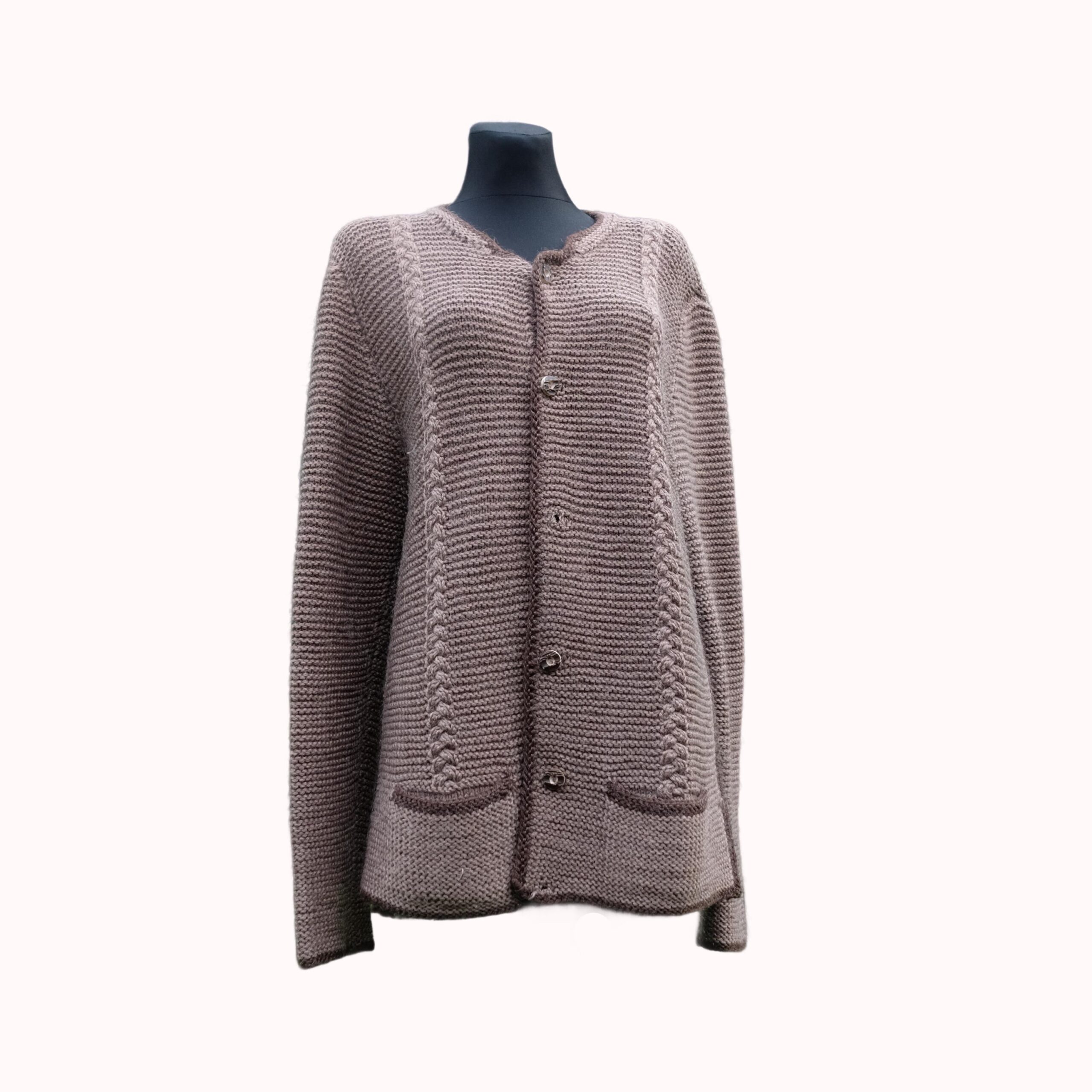 Vintage Ash Brown Warm Chunky Cardigan with Pockets - Image 6