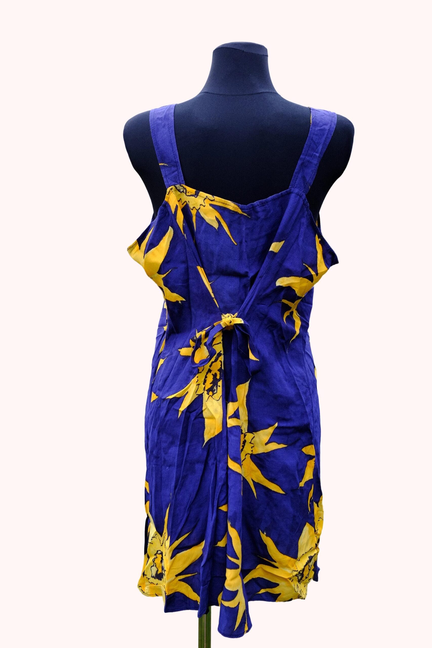 Vintage Dark Blue Yellow Floral Button Up Mini Dress - Image 4