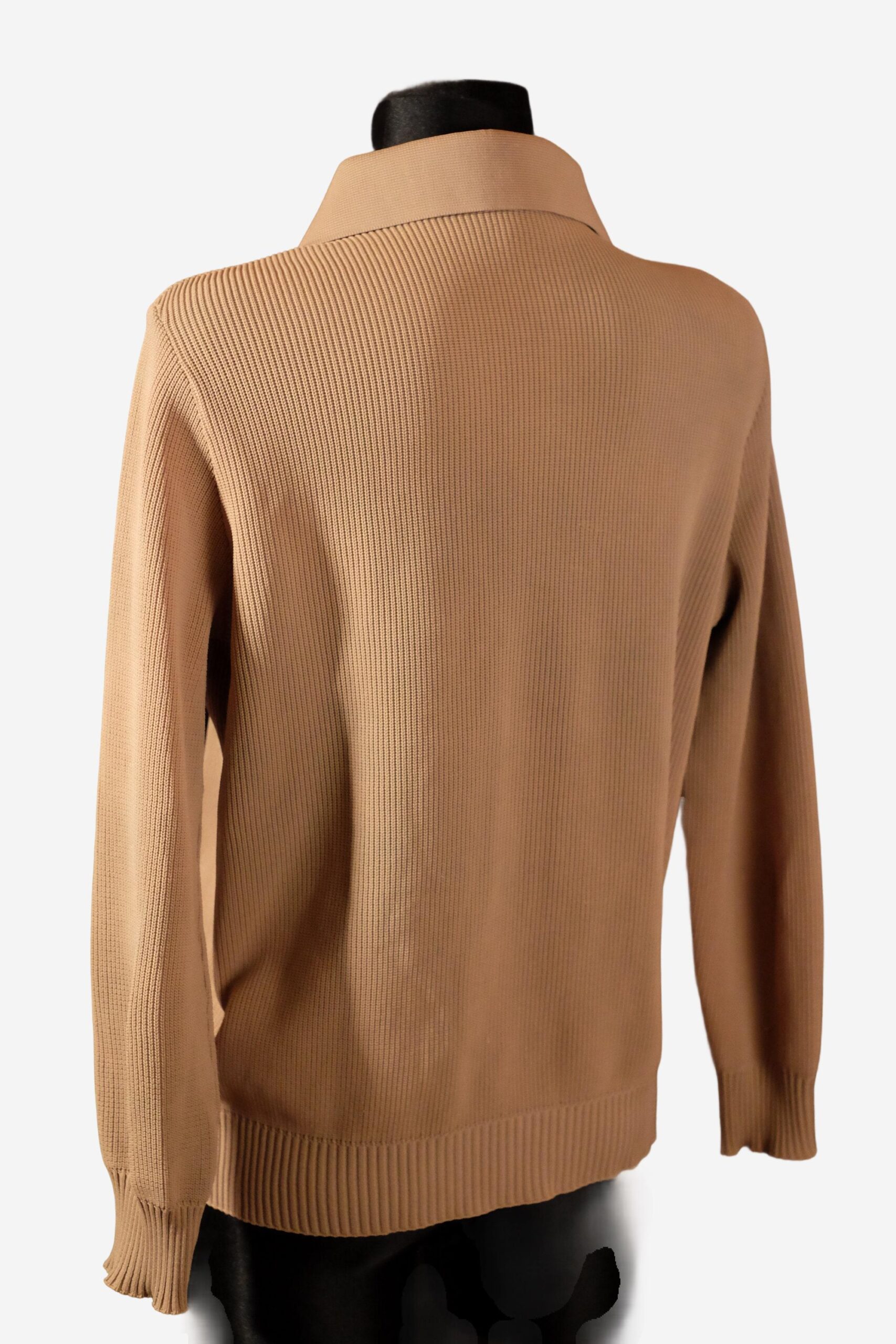 Vintage Light Brown Diamond Pattern Collared Crochet Cardigan - Image 4