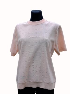 Vintage Short Sleeved Half Turtle Neck Apricot Pastel Cross Design Top