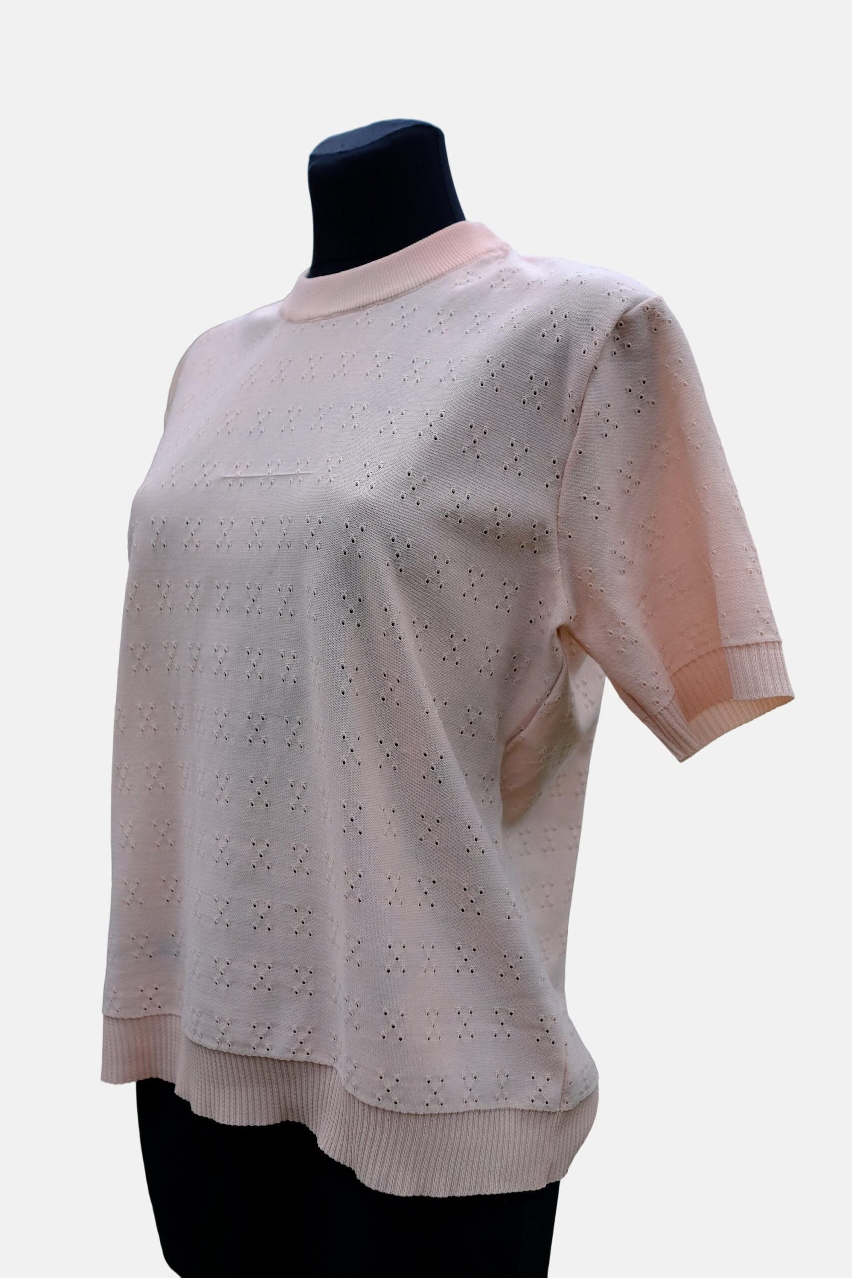 Vintage Short Sleeved Half Turtle Neck Apricot Pastel Cross Design Top - Image 4