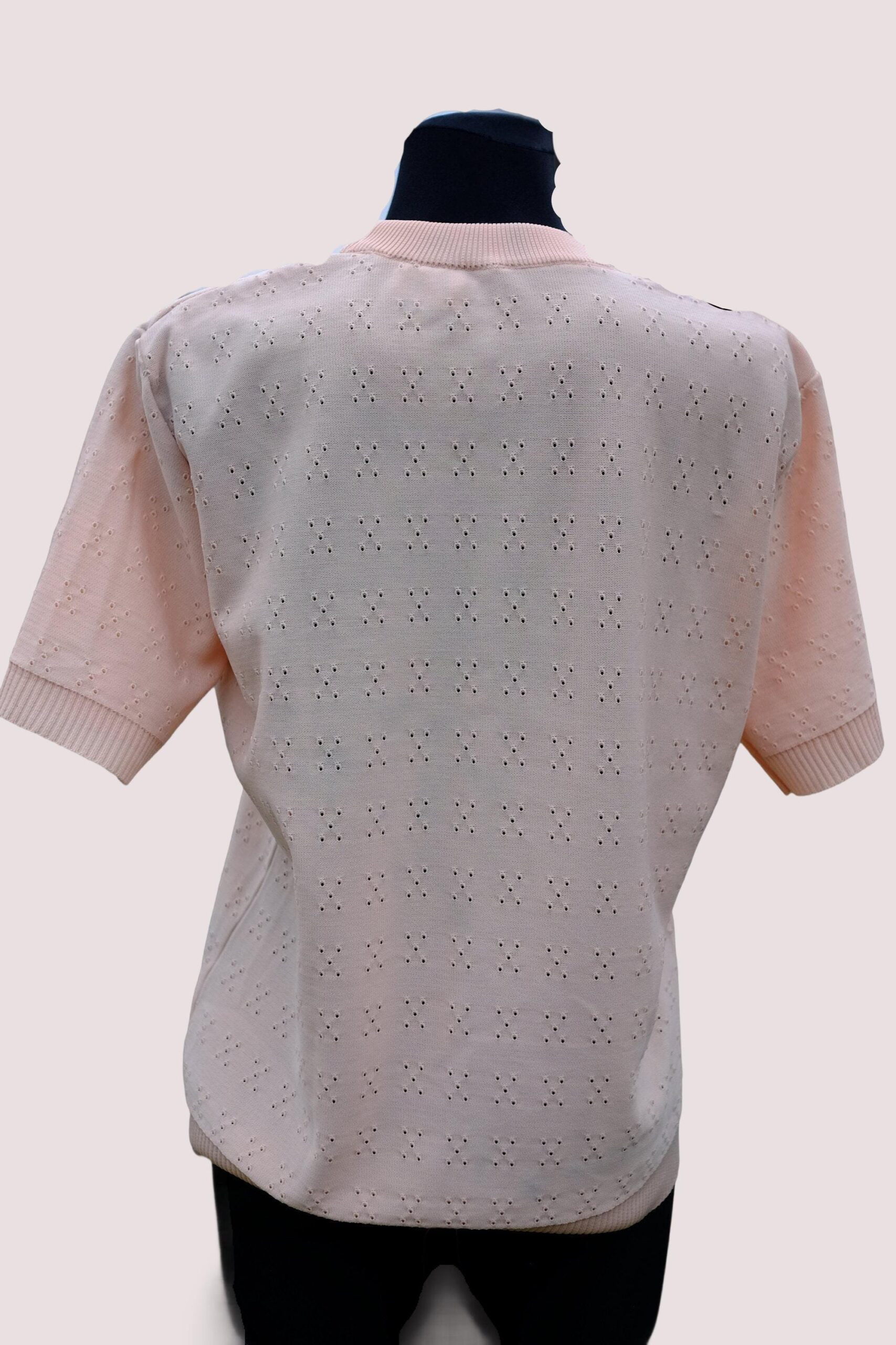Vintage Short Sleeved Half Turtle Neck Apricot Pastel Cross Design Top - Image 7