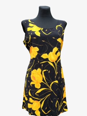 Vintage Black and Yellow Floral Mini Dress