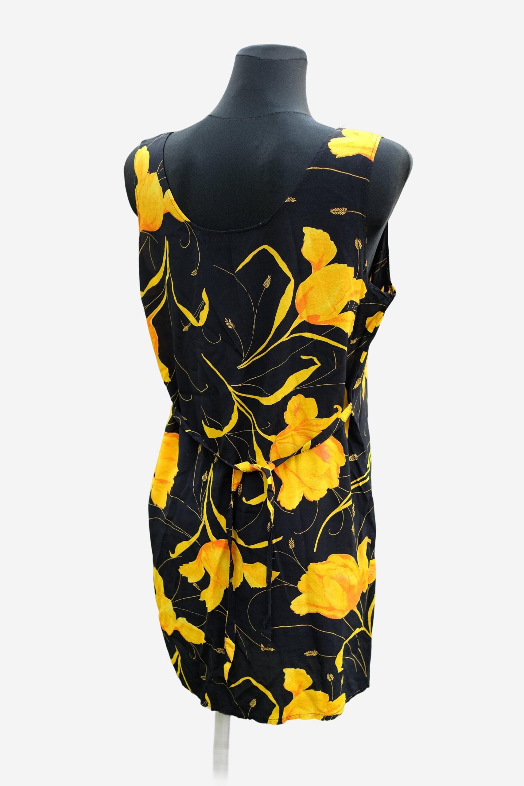 Vintage Black and Yellow Floral Mini Dress - Image 4