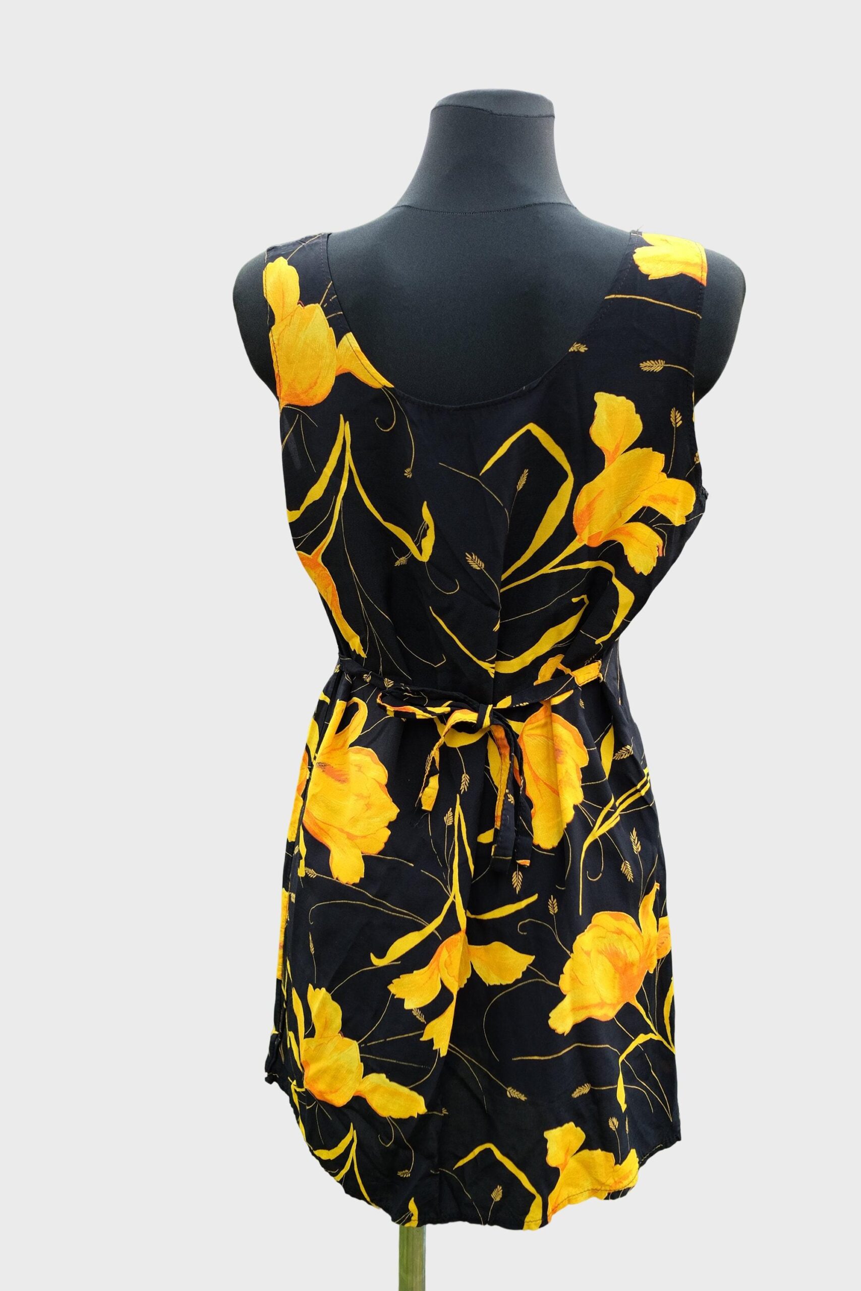 Vintage Black and Yellow Floral Mini Dress - Image 6