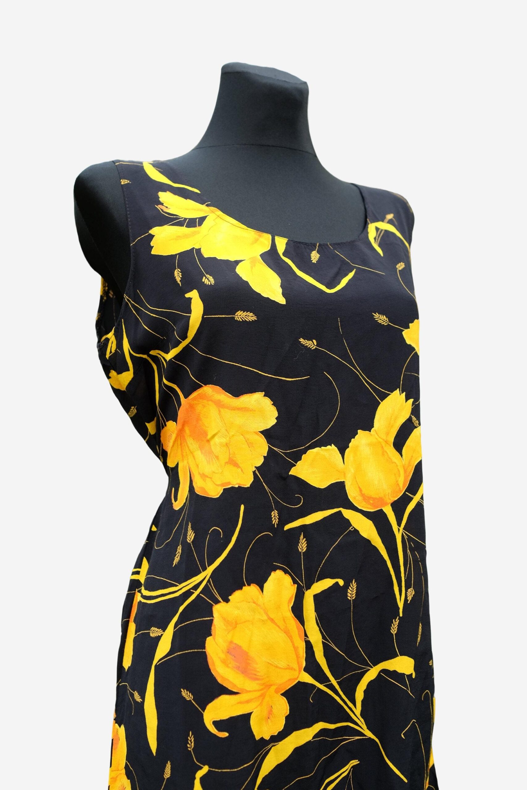 Vintage Black and Yellow Floral Mini Dress - Image 8