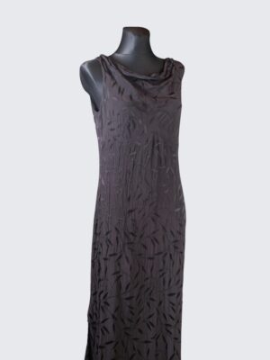 Vintage 90s Elegant Black Prom Dress, Embossed with Cowl Neckline and Floor Lenght