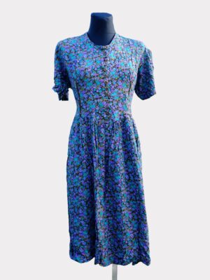 Vintage 80s Purple Green Floral Button Up Dress