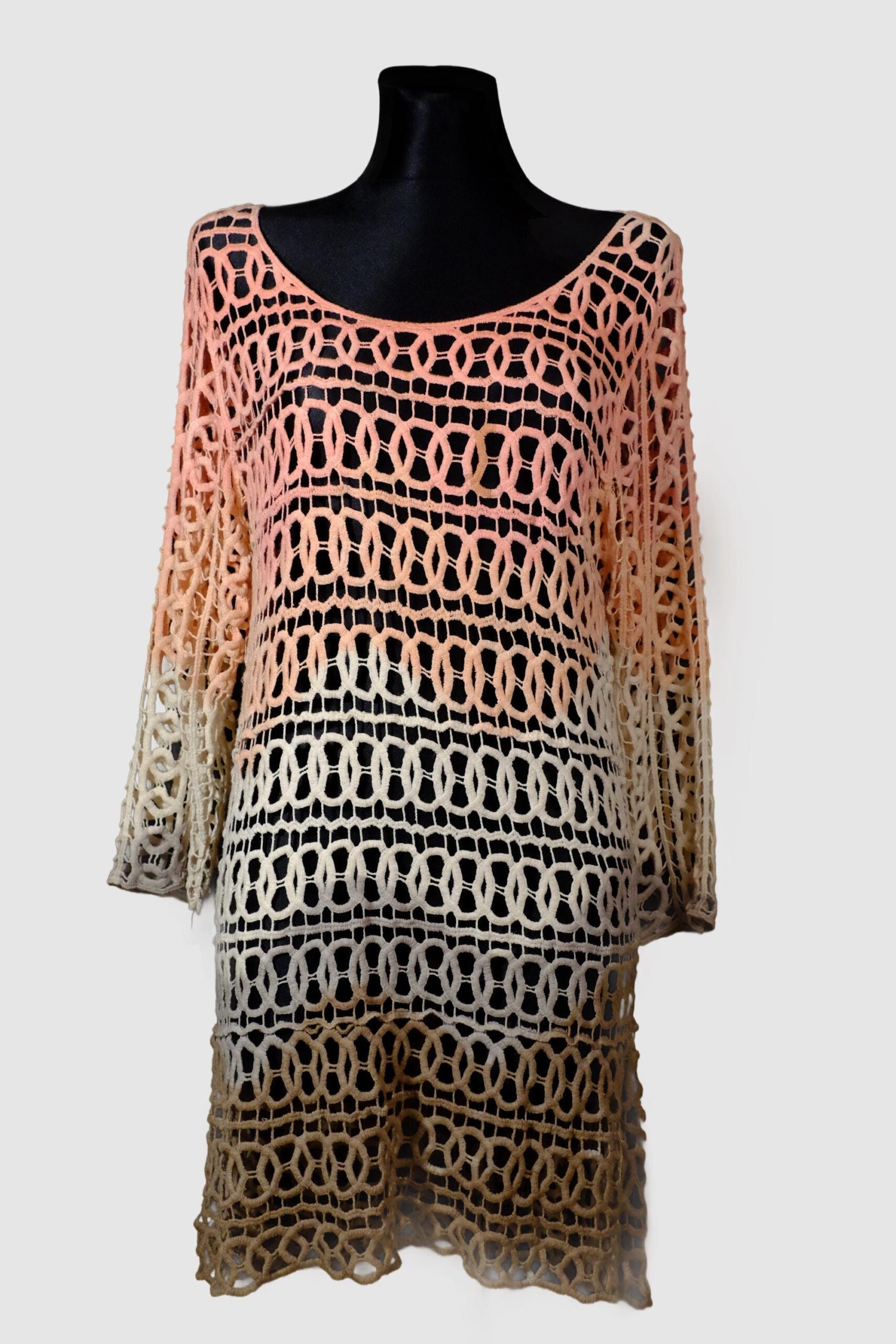 Vintage Pink White Brown Ombre Circle Design Crochet Dress