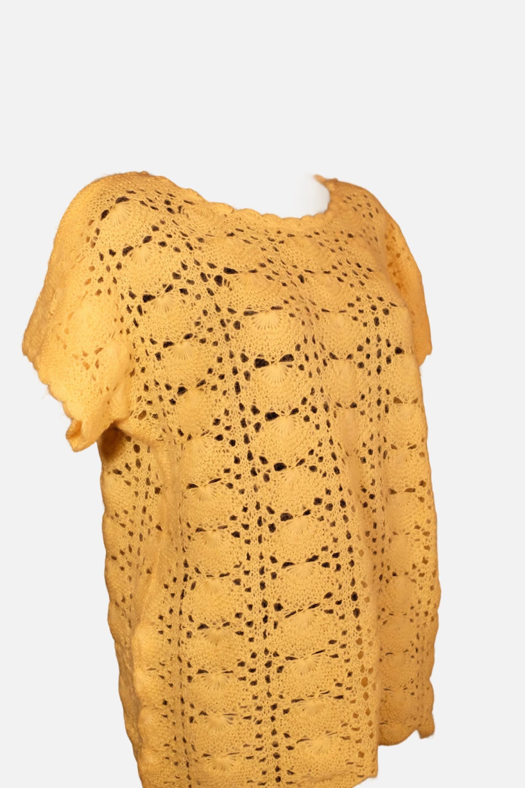 Vintage Yellow Short Sleeved Crochet Top, Short Sleeved Sweater - Image 3