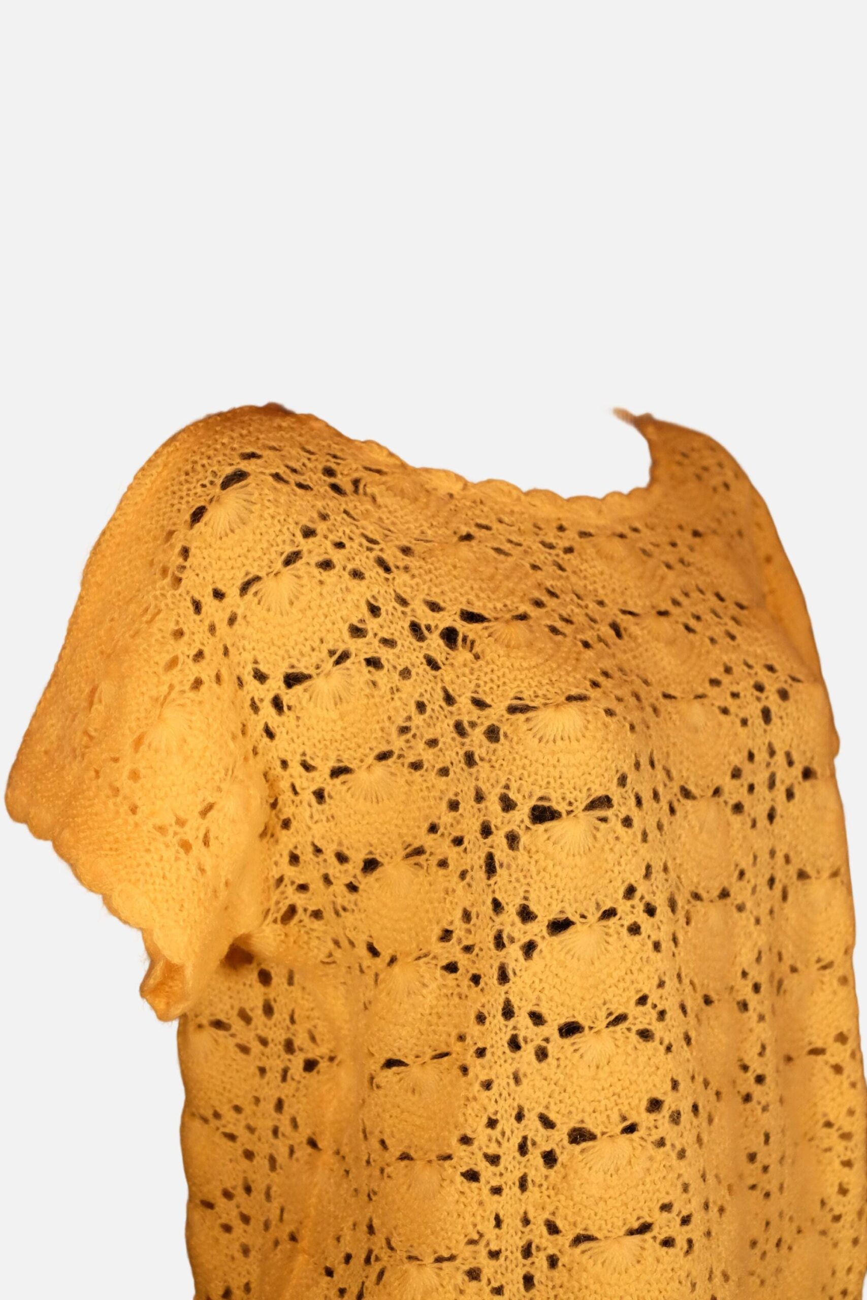 Vintage Yellow Short Sleeved Crochet Top, Short Sleeved Sweater - Image 5
