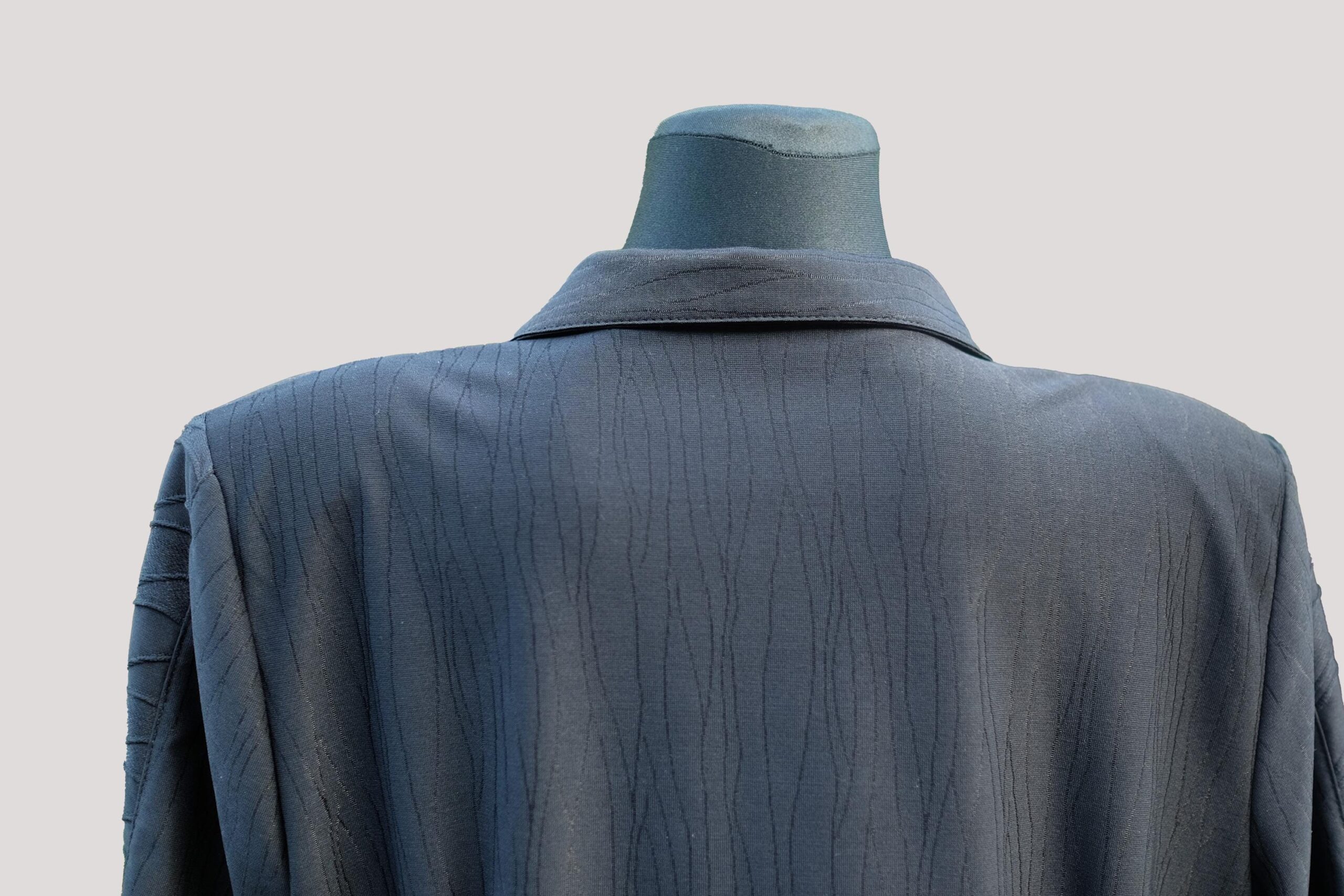 Vintage Black Shirt with Textured Waves Bust, Elegant and Unique Collared Neckline Short Sleeve Shirt - Image 7