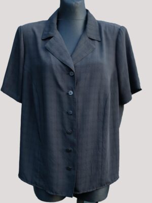 Vintage Black Plaid Pattern Shirt, Sober Elegant Short Sleeve Collared Neck 80s Shirt