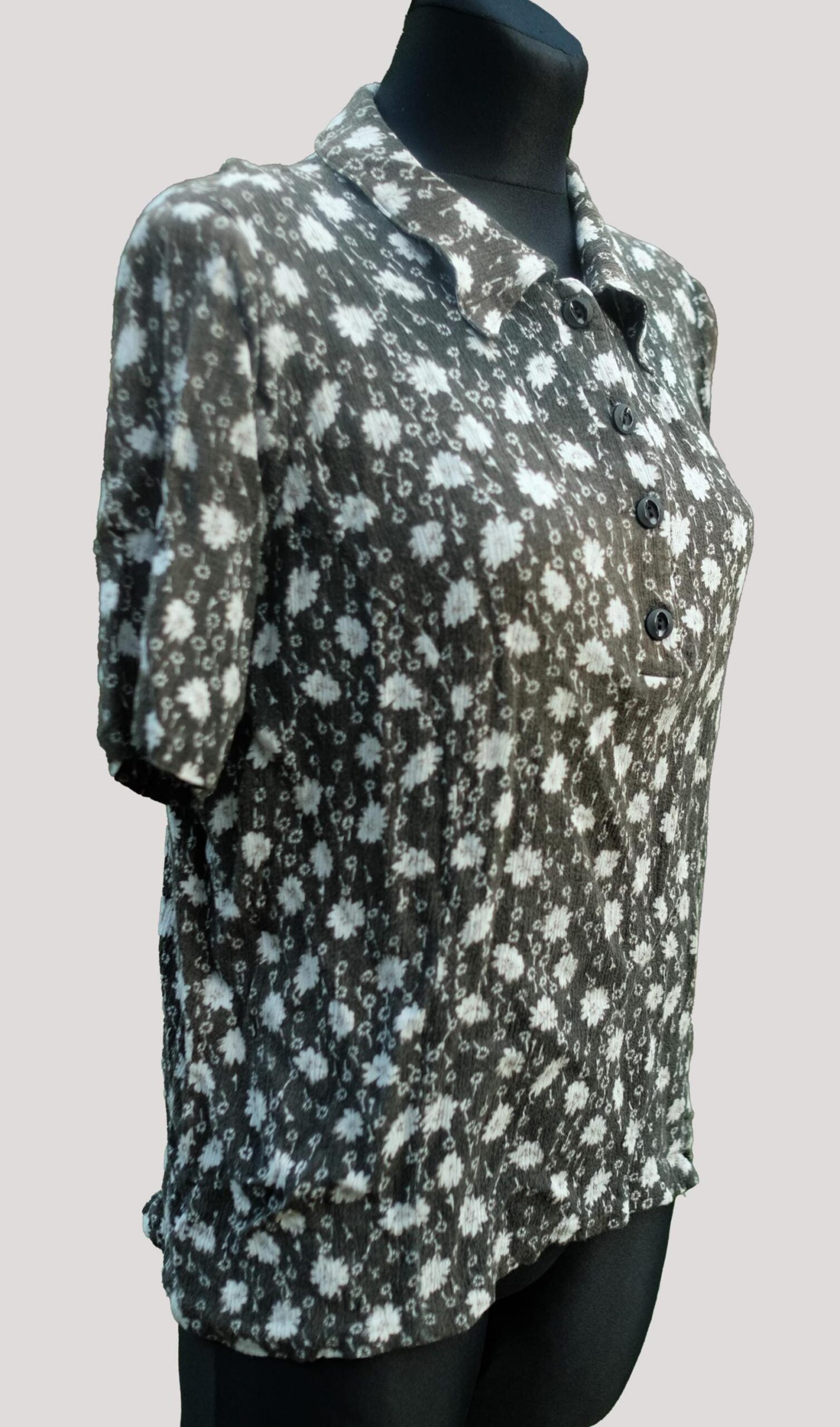Vintage Dark Green Floral Shirt, Short Sleeve Collar Neck Summer Shirt - Image 2