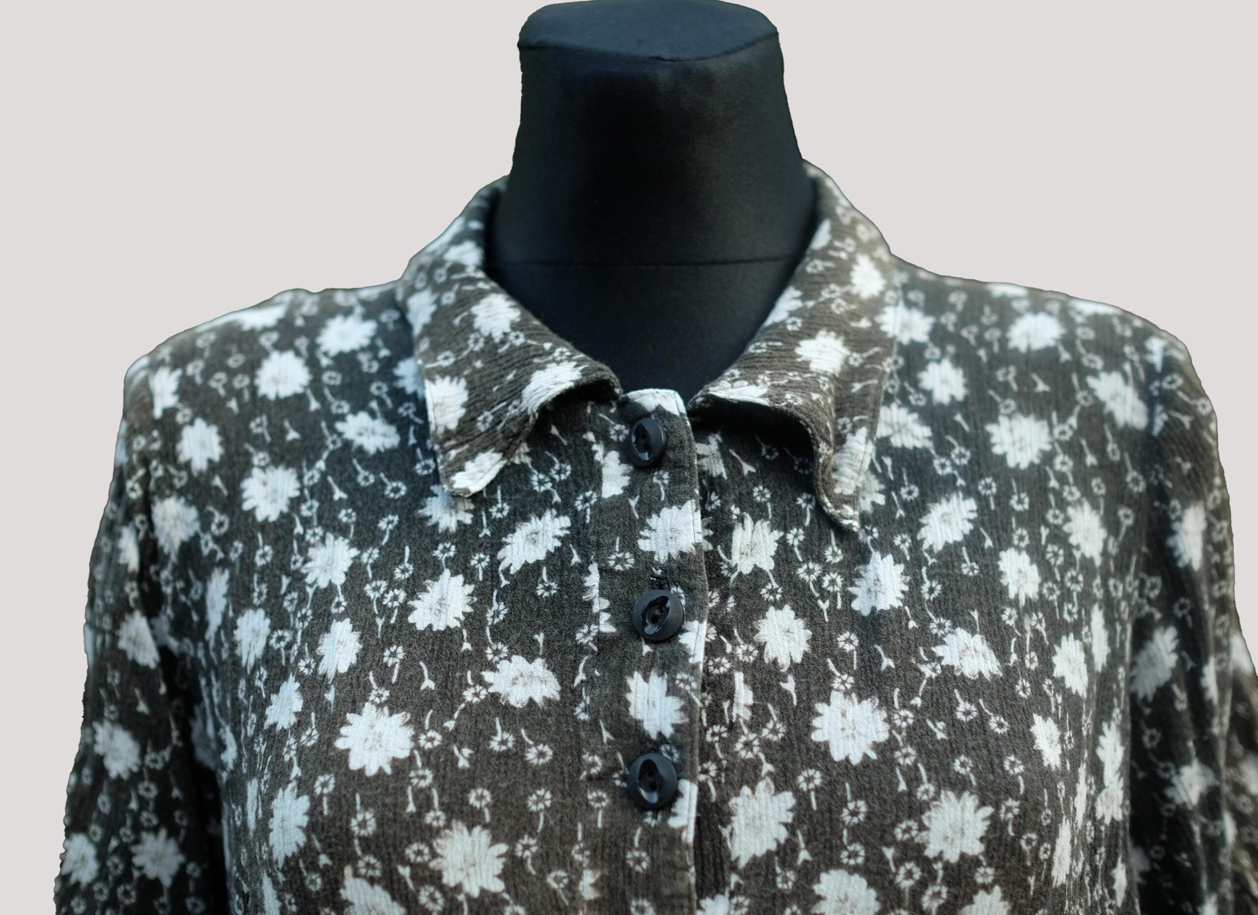 Vintage Dark Green Floral Shirt, Short Sleeve Collar Neck Summer Shirt - Image 3