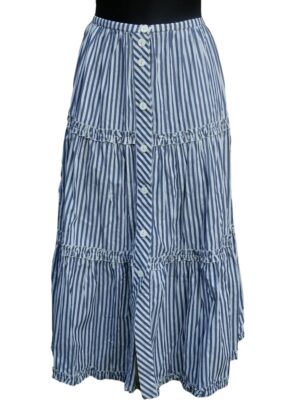Vintage Stripped Tiered Maxi Skirt, Button up Blue and Strip Pattern