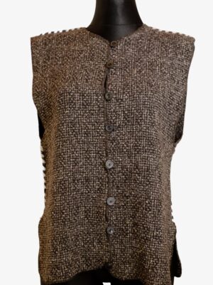 Vintage Brown Textured Button White Seam Crochet Vest