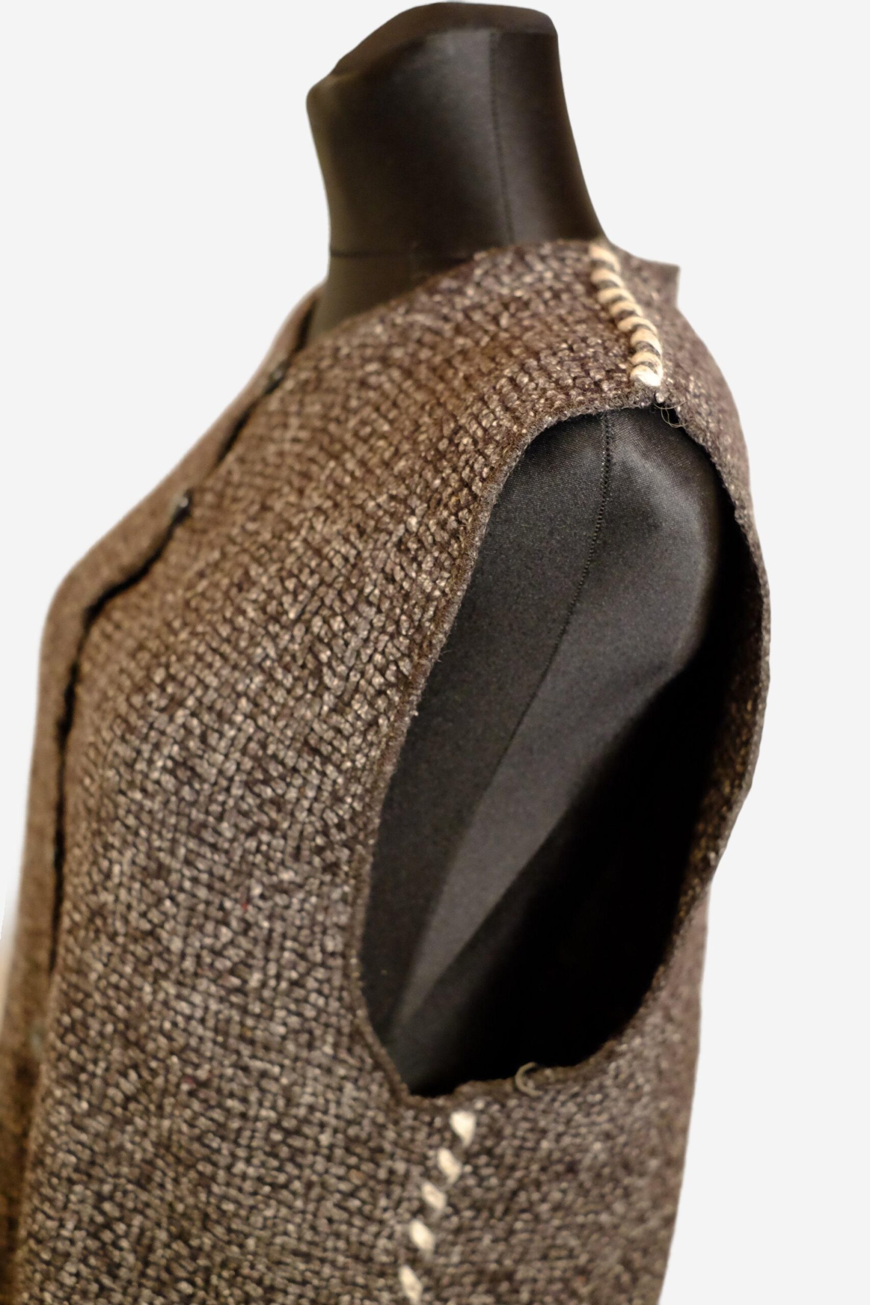 Vintage Brown Textured Button White Seam Crochet Vest - Image 7