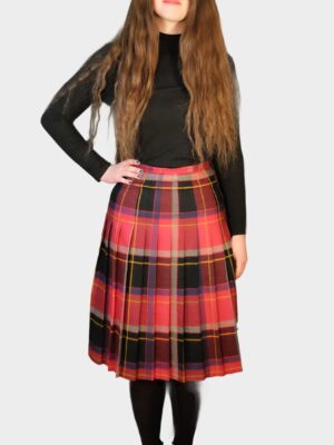 Vintage Tartan Skirt, Accordion Pleated Winter Wool Plaid in Pink
