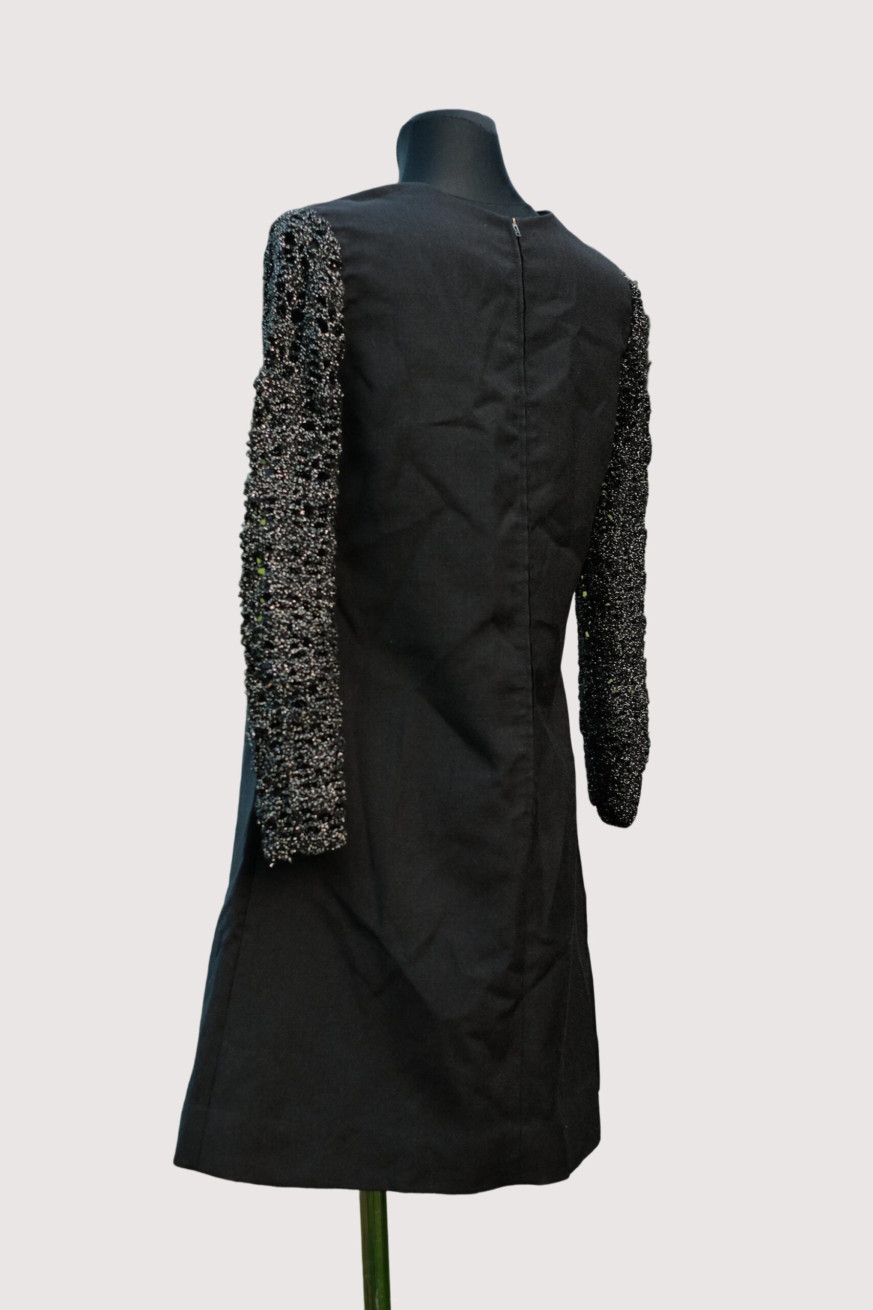 Vintage Black Long Sleeved Mini Dress with Crochet Sleeves size EU40 - Image 3