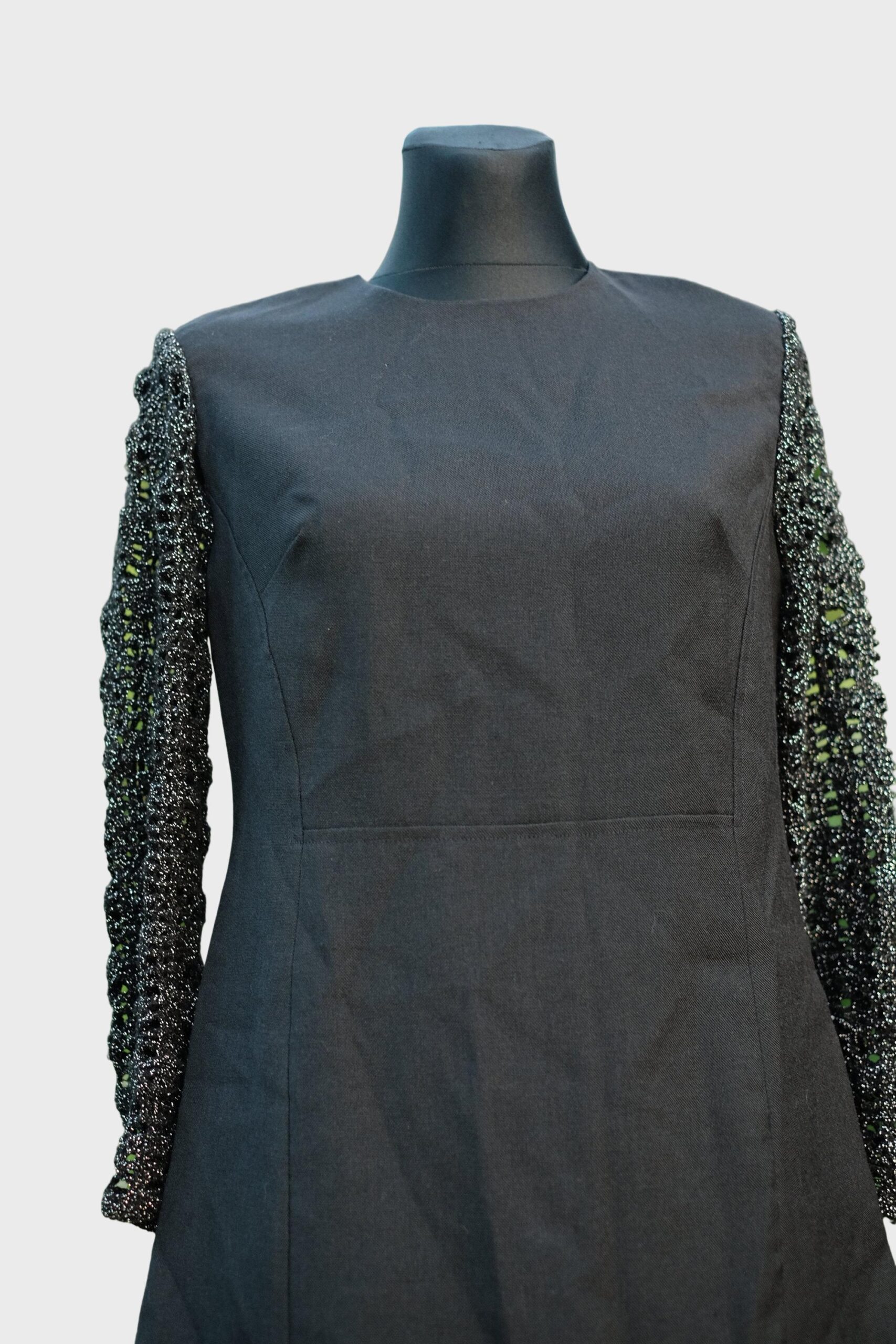 Vintage Black Long Sleeved Mini Dress with Crochet Sleeves size EU40 - Image 6