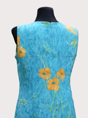 Vintage Blue Sleeveless Floral Dress with Yellow Flowers size eu40