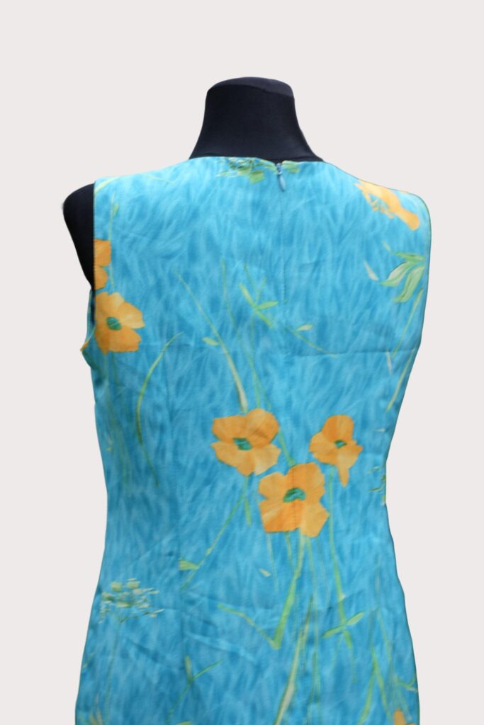 Vintage Blue Sleeveless Floral Dress with Yellow Flowers size eu40