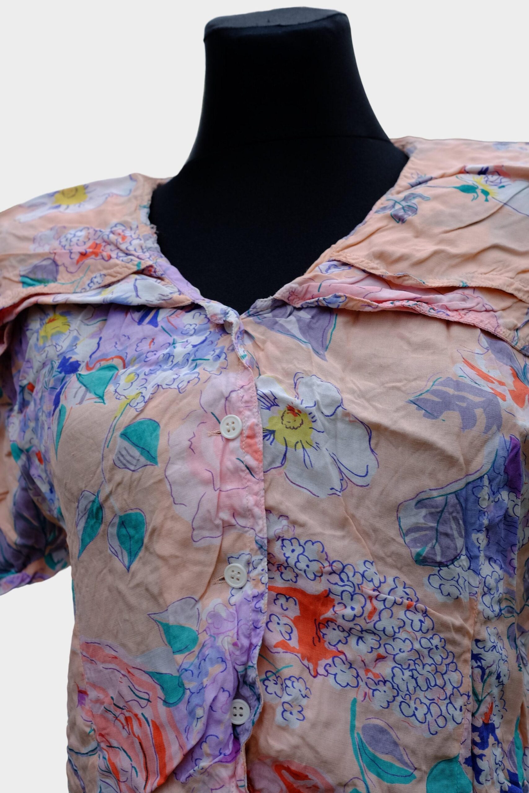 Vintage 90s Baby Pink Floral Cropped Cape Collared Blouse - Image 5