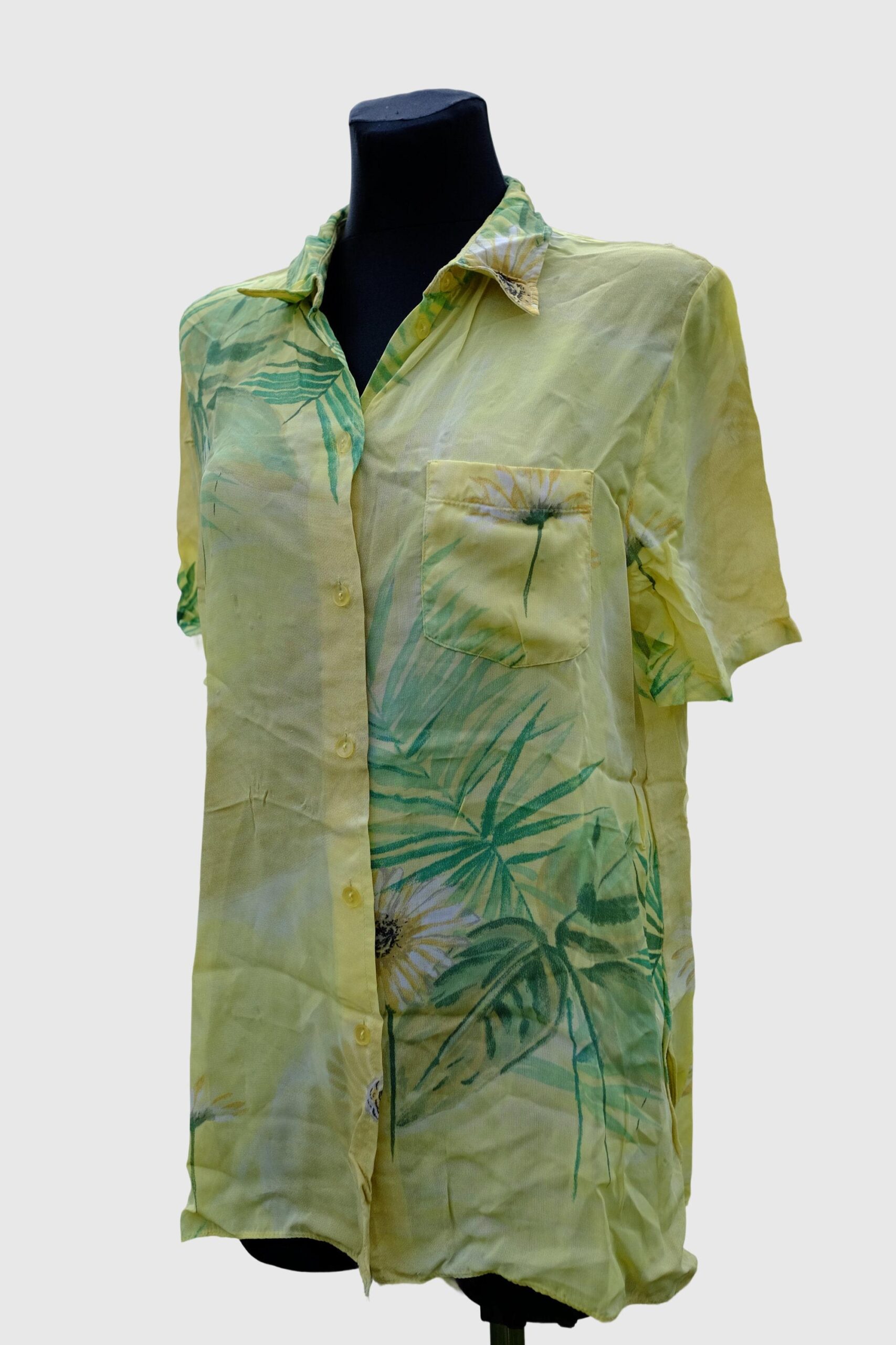 Vintage 90s Pastel Yellow Floral Daisy Boho Blouse