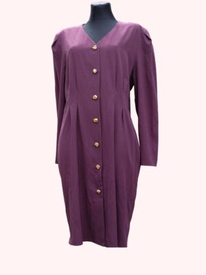 80s Vintage Long Sleeved Warm Purple Dress with Golden Buttons,Dorothy Perkins size eu48