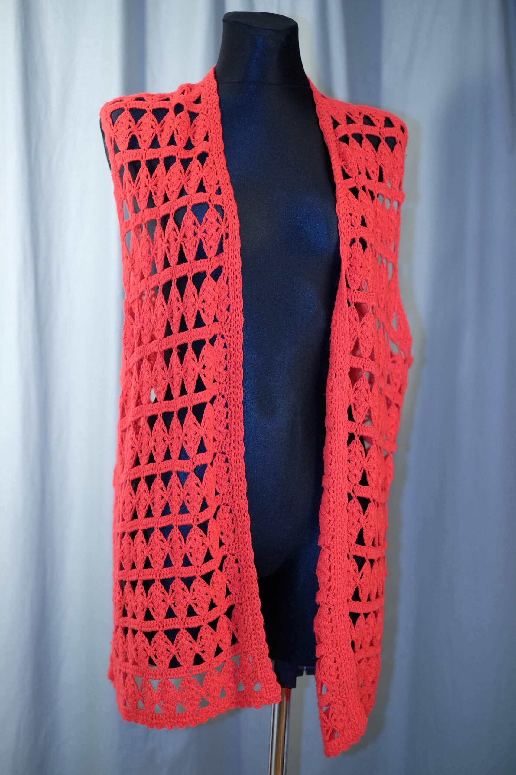 Vintage Red Hand Knitted Boho Hippie Summer Festival Crocheted Vest - Image 3