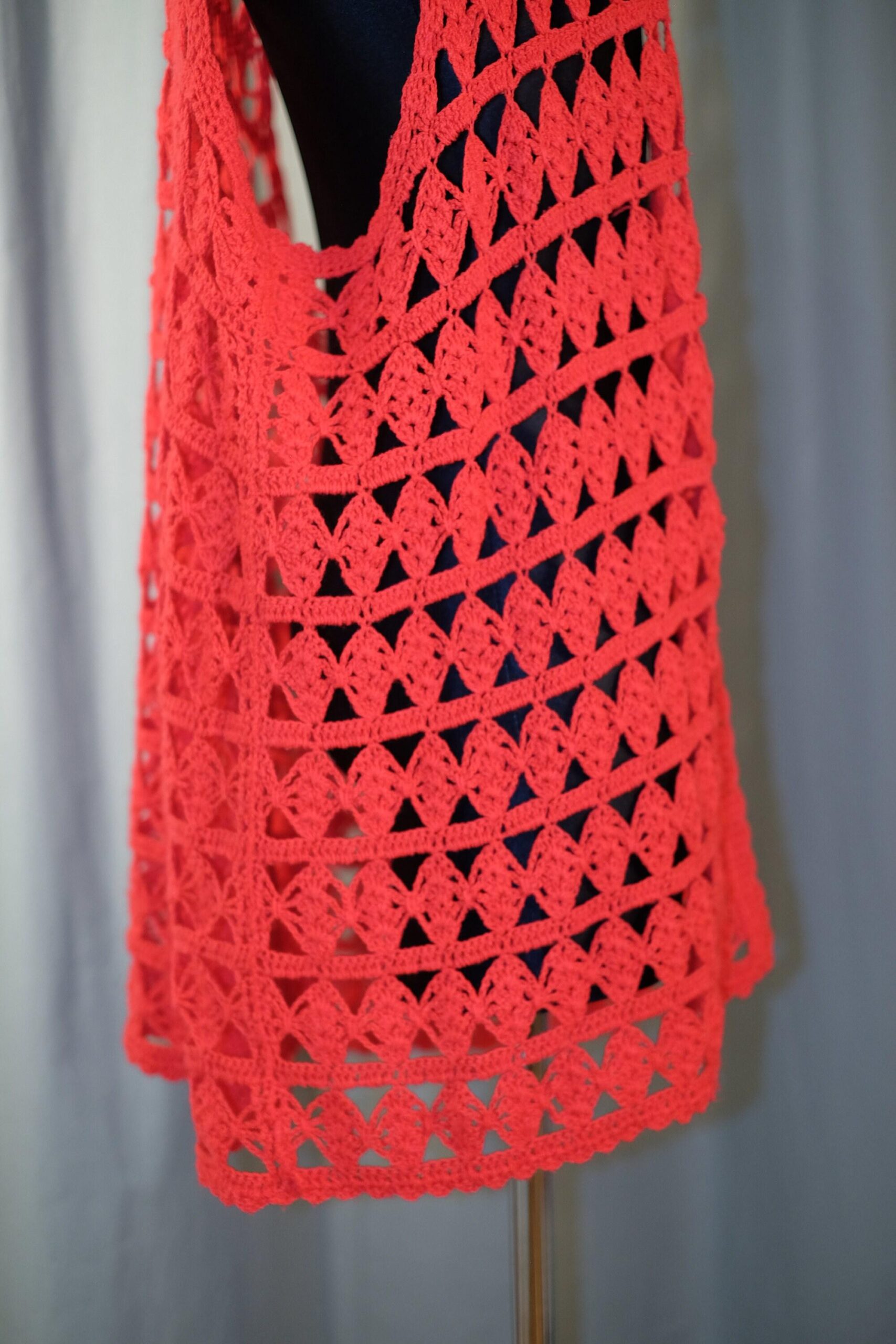 Vintage Red Hand Knitted Boho Hippie Summer Festival Crocheted Vest - Image 6