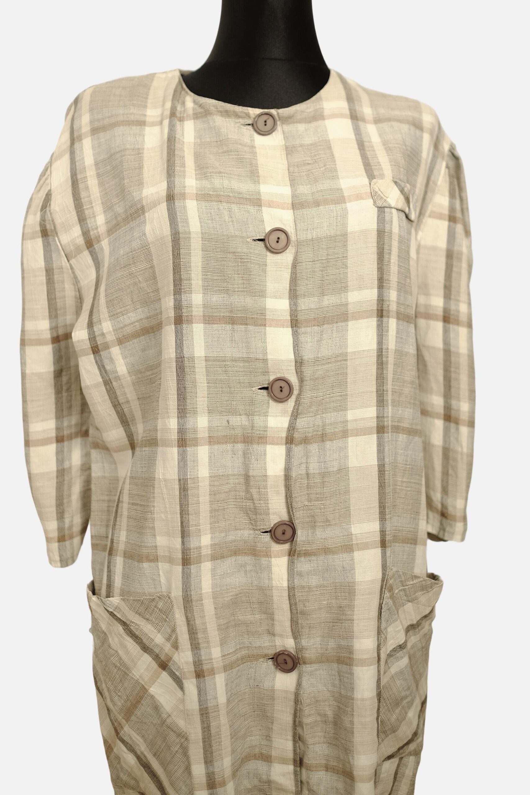Vintage Yessica Plaid Tunic with Pockets in Earth Tones Size DE40