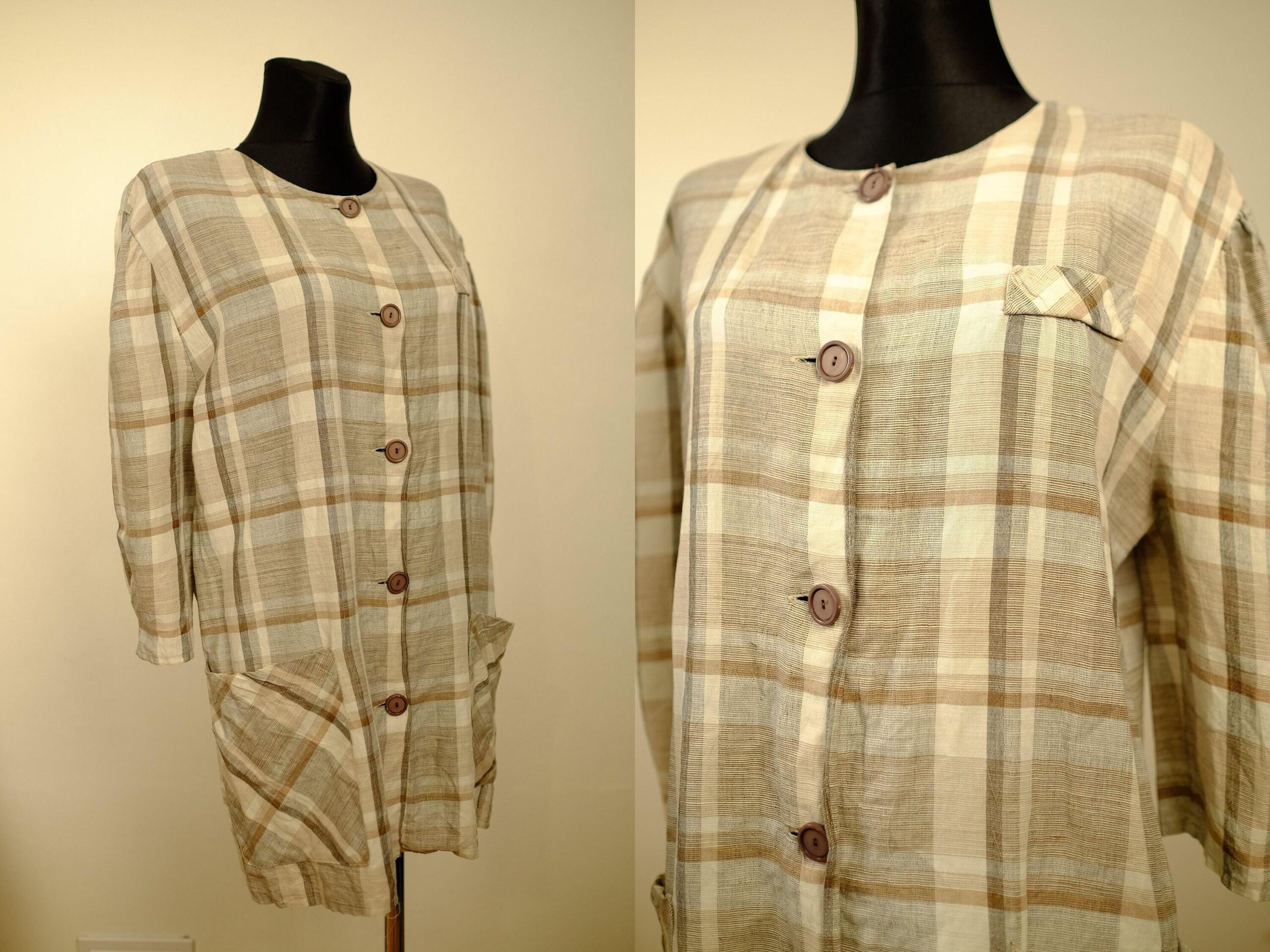 Vintage Yessica Plaid Tunic with Pockets in Earth Tones Size DE40 - Image 2