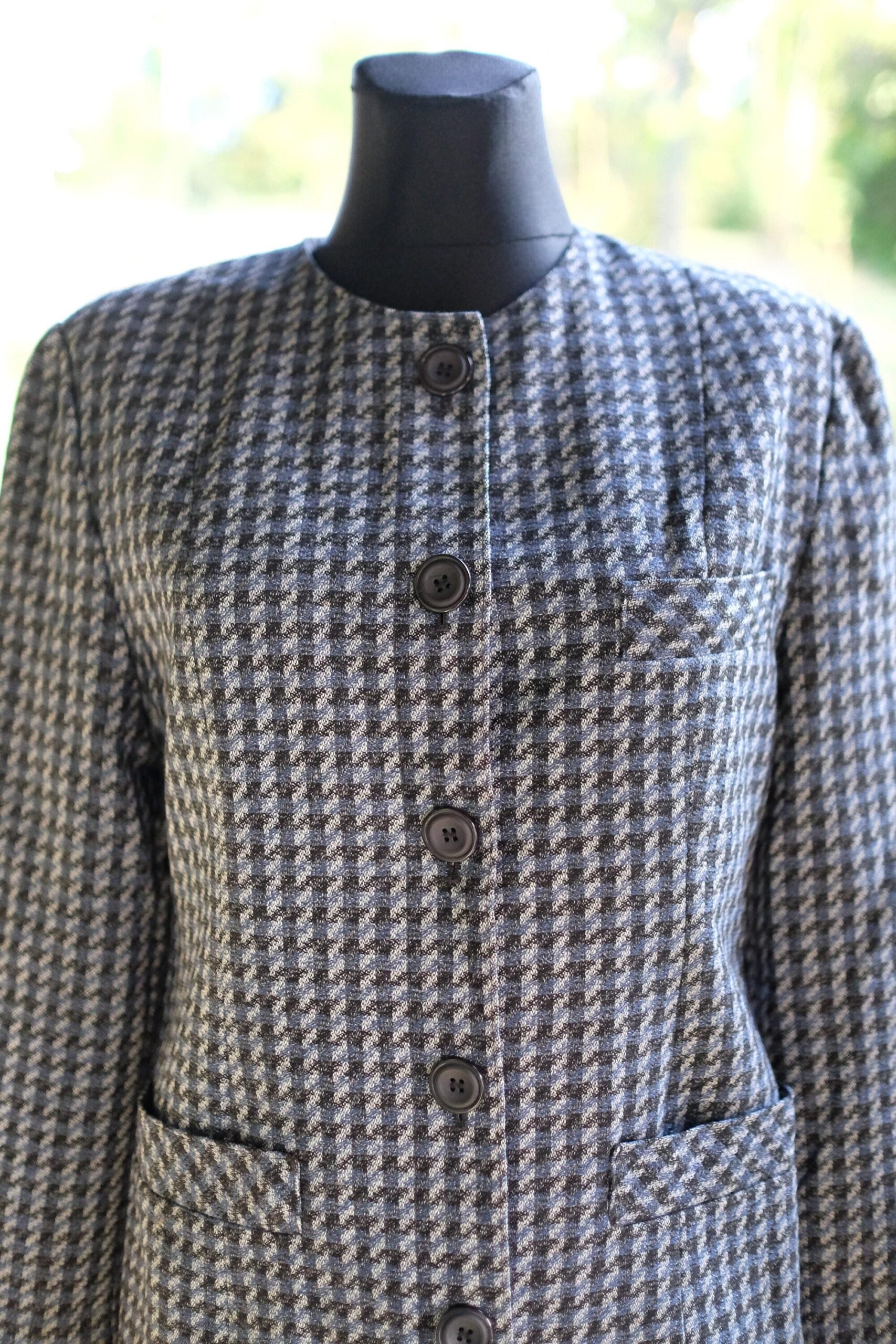 Womens 80s Vintage Tweed Blazer in Blue/Gray - Image 3