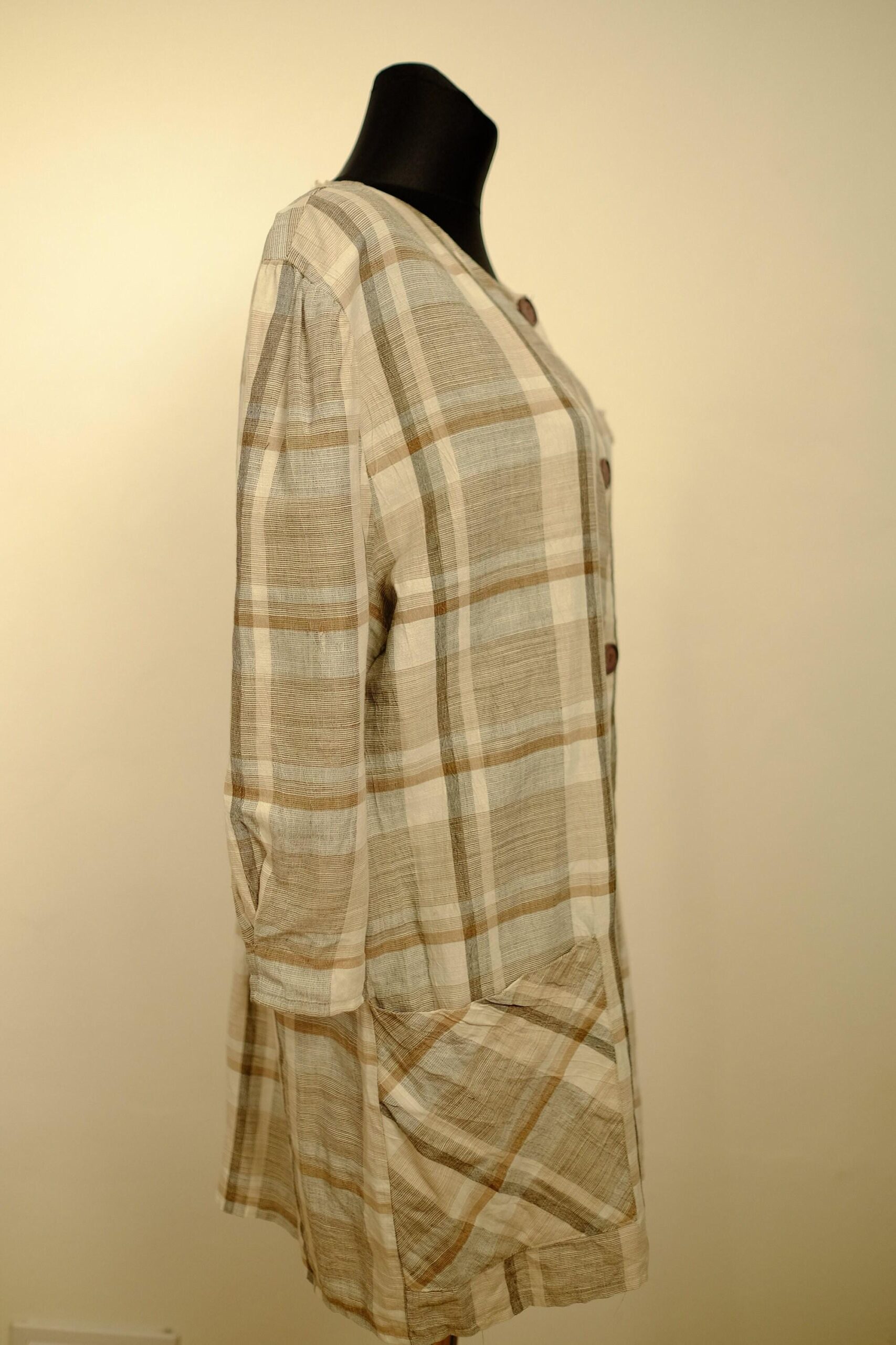 Vintage Yessica Plaid Tunic with Pockets in Earth Tones Size DE40 - Image 4