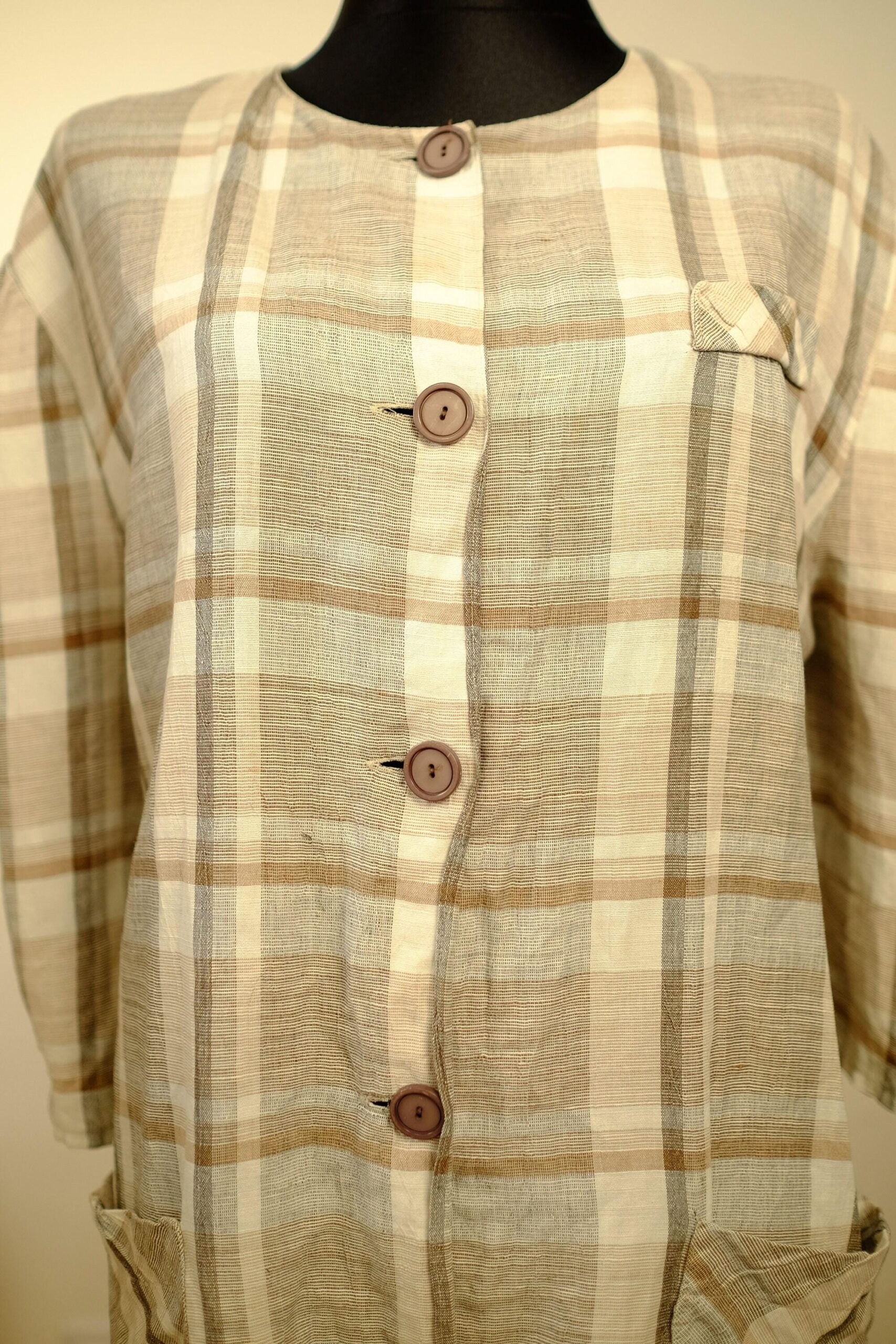 Vintage Yessica Plaid Tunic with Pockets in Earth Tones Size DE40 - Image 5