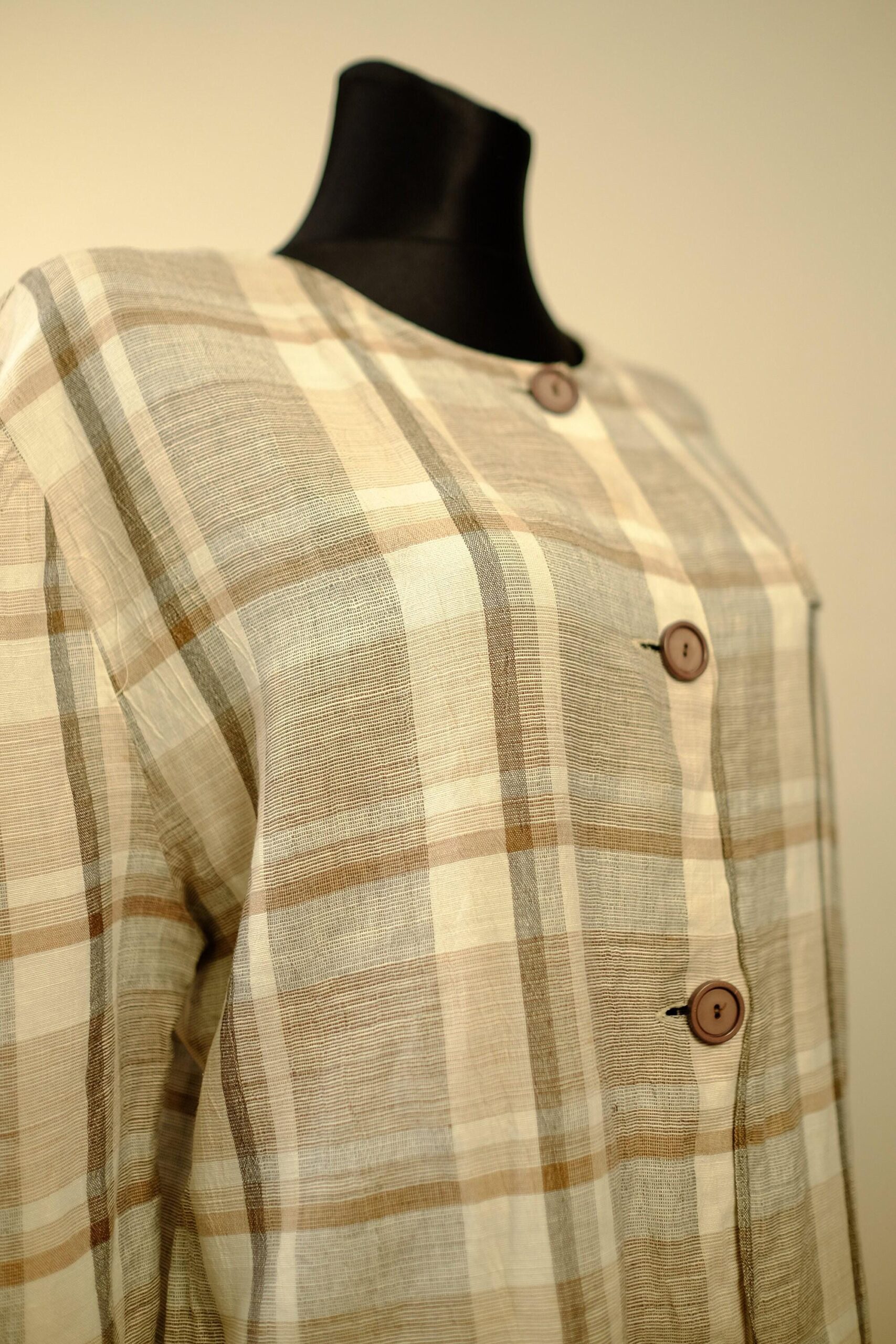 Vintage Yessica Plaid Tunic with Pockets in Earth Tones Size DE40 - Image 6