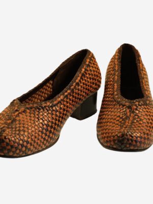 Vintage Woven Braided Leather Black / Brown Shoes SIZE 38