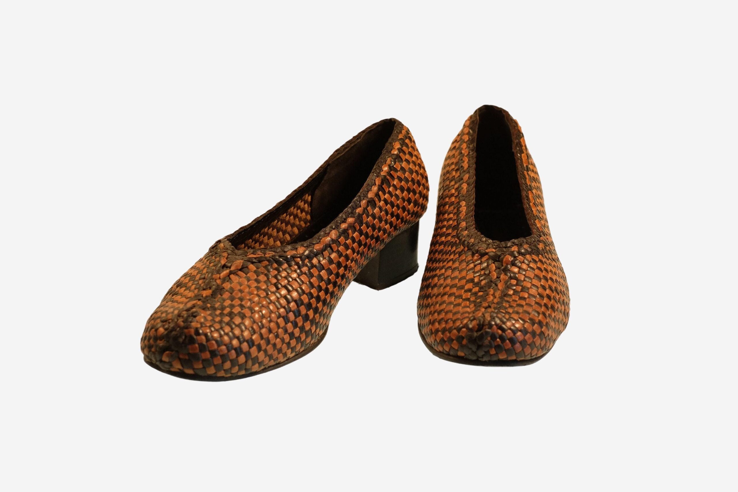 Vintage Woven Braided Leather Black / Brown Shoes SIZE 38