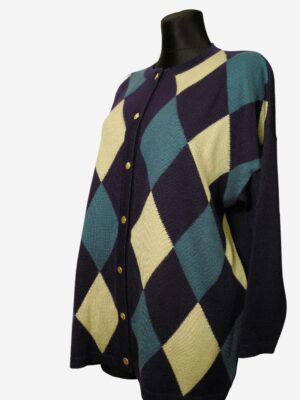 Y2K Vintage Plaid Argyle Pattern Knit Cardigan